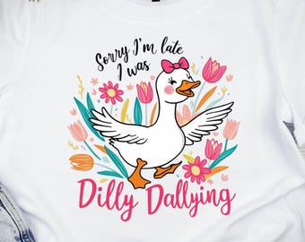 Funny Goose PNG: Dilly Dally Clipart, Floral Spring Animal Graphic (Digital Download)