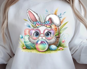 Trendy Easter Bunny PNG: Bubble Gum Clipart (Digital Download)