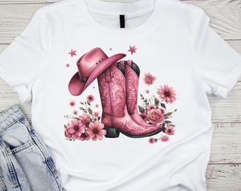 Pink Cowgirl Boots & Hat PNG: Western Rodeo Clipart (Digital Download)