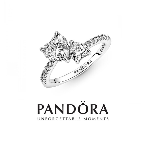 PANDORA Double Heart Ring Silver Sterling Double Heart Sparkling