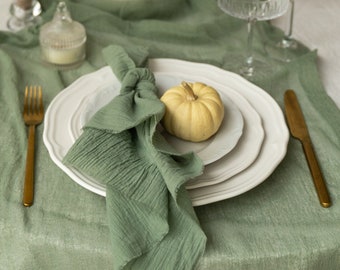 Ensemble de serviettes en tissu Olive Cheese, ensemble de serviettes en gaze, décor vert olive pour votre chemin de table de mariage.