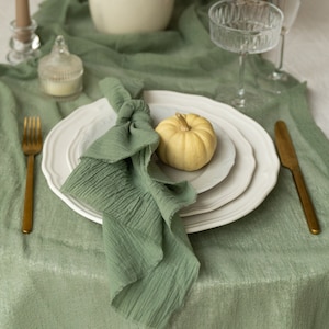 Olive Cheese cloth napkins set, Gauze napkins set, Olive Green decor for your wedding table runner. image 1