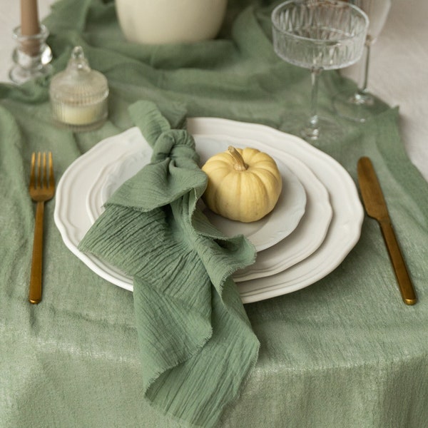 Olive Cheese cloth napkins set, Gauze napkins set, Olive Green decor for your wedding table runner.