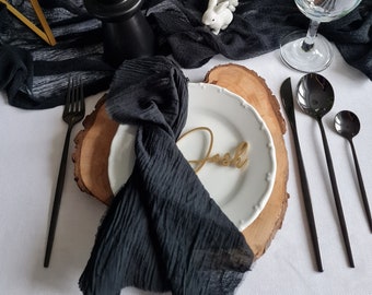 Black muslin cloth napkins, Bohemian Wedding napkins set, engagement napkins, hand dyed table napkins, cloth napkins bulk