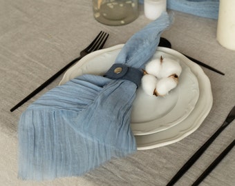Rustic dusty blue cheesecloth napkins for weddings, dinner parties, and farm table decor
