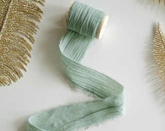 Sage Green Wedding Ribbon with Raw Edge | Hand Dyed Sage Cotton Ribbon | Hand Dyed Silk Ribbon - The Perfect Touch for Your Special Day!