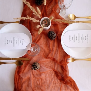 Terracotta cheesecloth table runner Autumn wedding decor terracotta Burnt orange and terracotta wedding decor Earthy wedding decorations