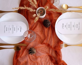Terracotta Table Runner – Burnt Orange Gauze for Rustic Fall Wedding Decor