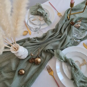 Sage Green Deep Christmas Table Runner Boho Wedding Centerpiece Rustic  Table Decor Cloth Wedding Napkins Rehearsal Dinner Decoration 