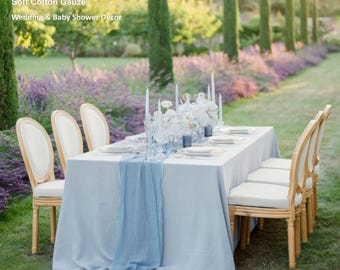 Dusty Blue Table Runner, Cheesecloth Runner, Gauze Table Runner Wedding, Boho Wedding Decor, Rustic Table Decor, Baby Shower Table