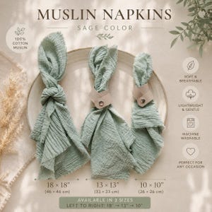 Explore our collection of cotton napkins in gauze, featuring three sizes for optimal visual comparison. These wedding napkins offer versatility and elegance, perfect for enhancing your table setting.