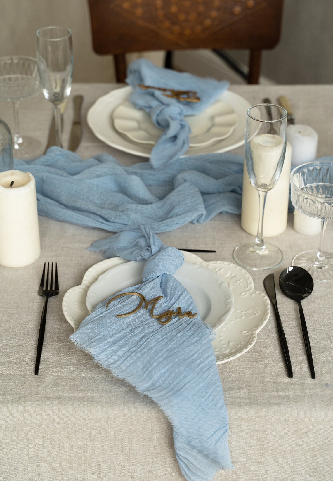 Dusty Blue Gauze Napkins Rustic Wedding Decor Set Etsy