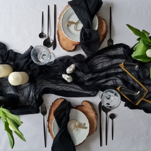 Black cheesecloth fabric for wedding Black centerpiece fabric Black wedding ceremony decorations Black wedding table decor Black cheesecloth