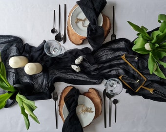 Black Gauze Table Runner – Cheesecloth Runner for Wedding, Halloween & Farmhouse Decor