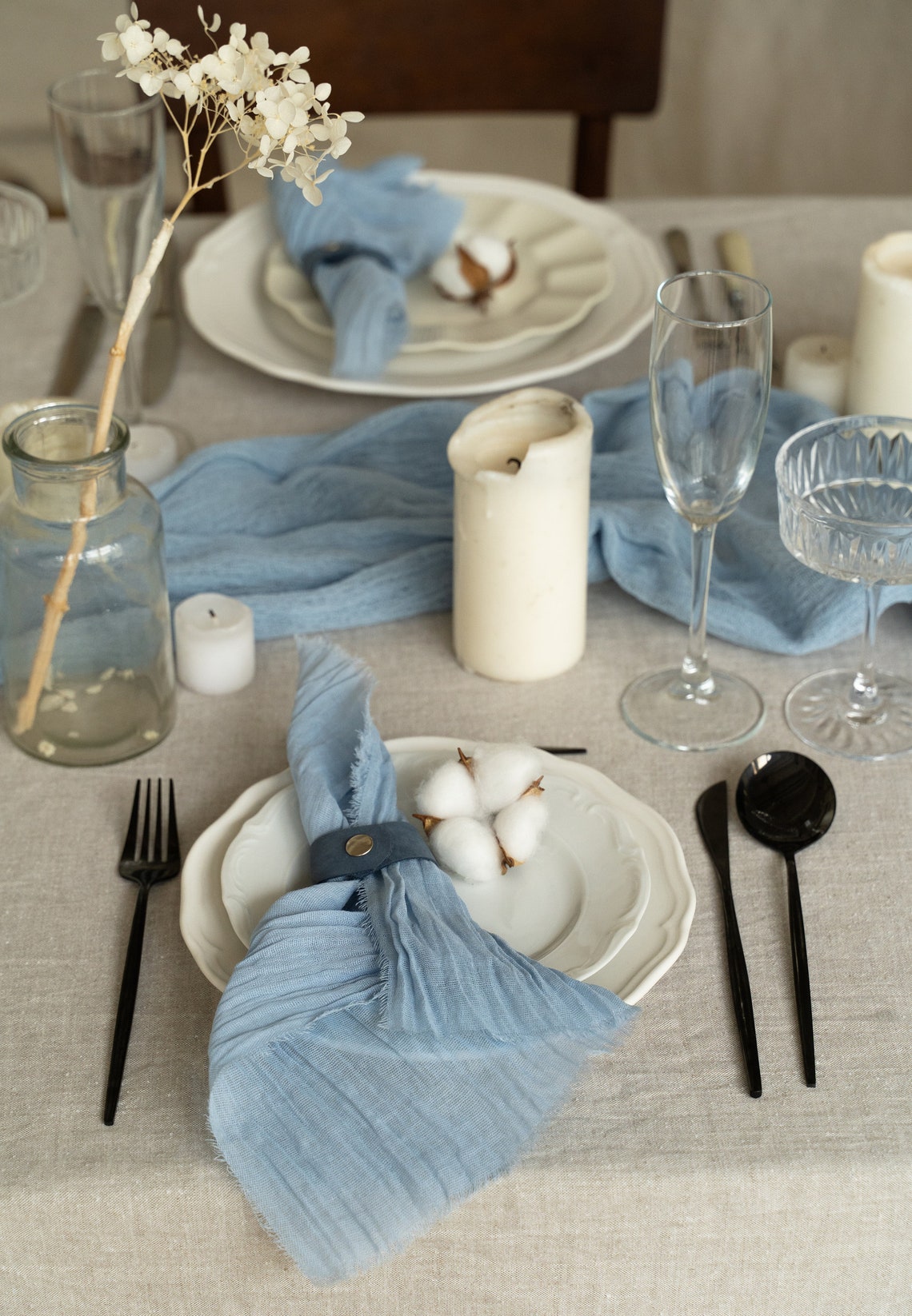 Dusty Blue Gauze Napkins Rustic Wedding Decor Set Etsy