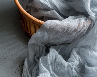 Light Gray Cheesecloth table runner, Light Gray gauze table runner, Woodland baby shower decorations