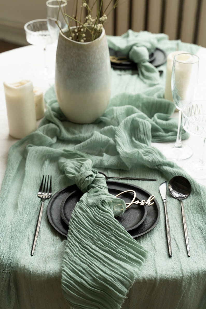 Sage Cheesecloth Table Runner Green Gauze Table Runner Etsy