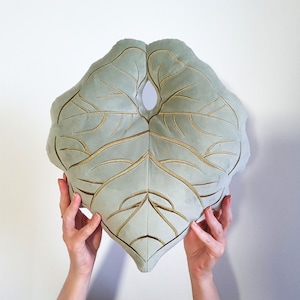 Leaf Pillow: Handmade Tropical Plant Pillow with Embroidery – Perfect Bedroom Gift for Mom