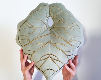 Leaf Pillow: Handmade Tropical Plant Pillow with Embroidery – Perfect Bedroom Gift for Mom