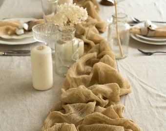 Caramel Cheesecloth table runner, Caramel gauze table runner, Woodland baby shower decorations