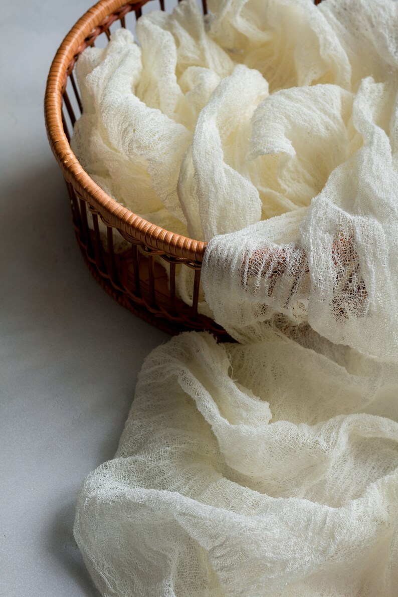 Ivory Cheesecloth table runner, Ivory gauze table runner, Woodland baby shower decorations image 2