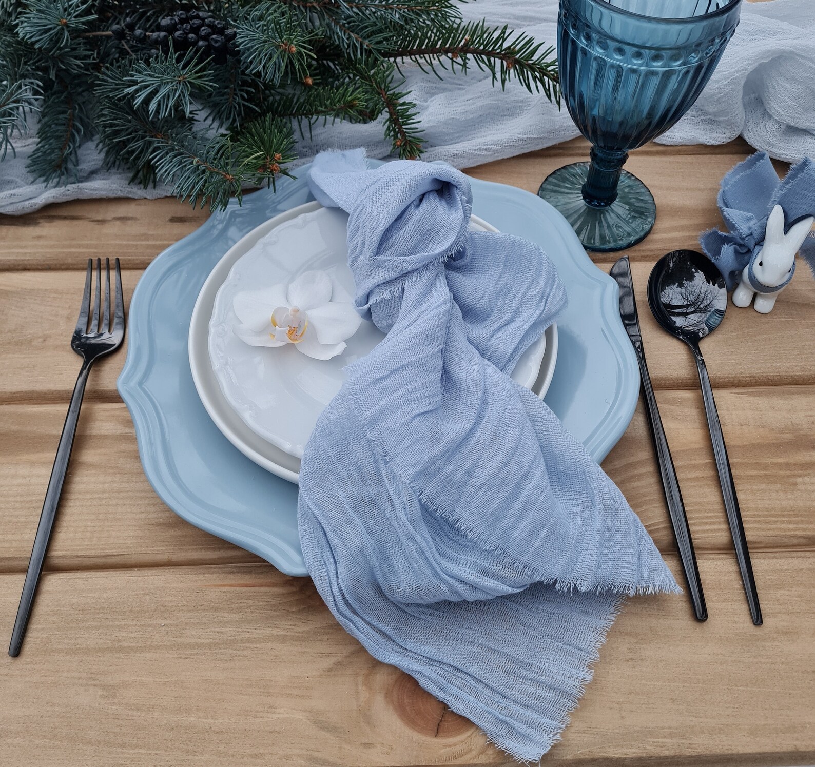 Dusty Blue Gauze Napkins Rustic Wedding Decor Set Etsy