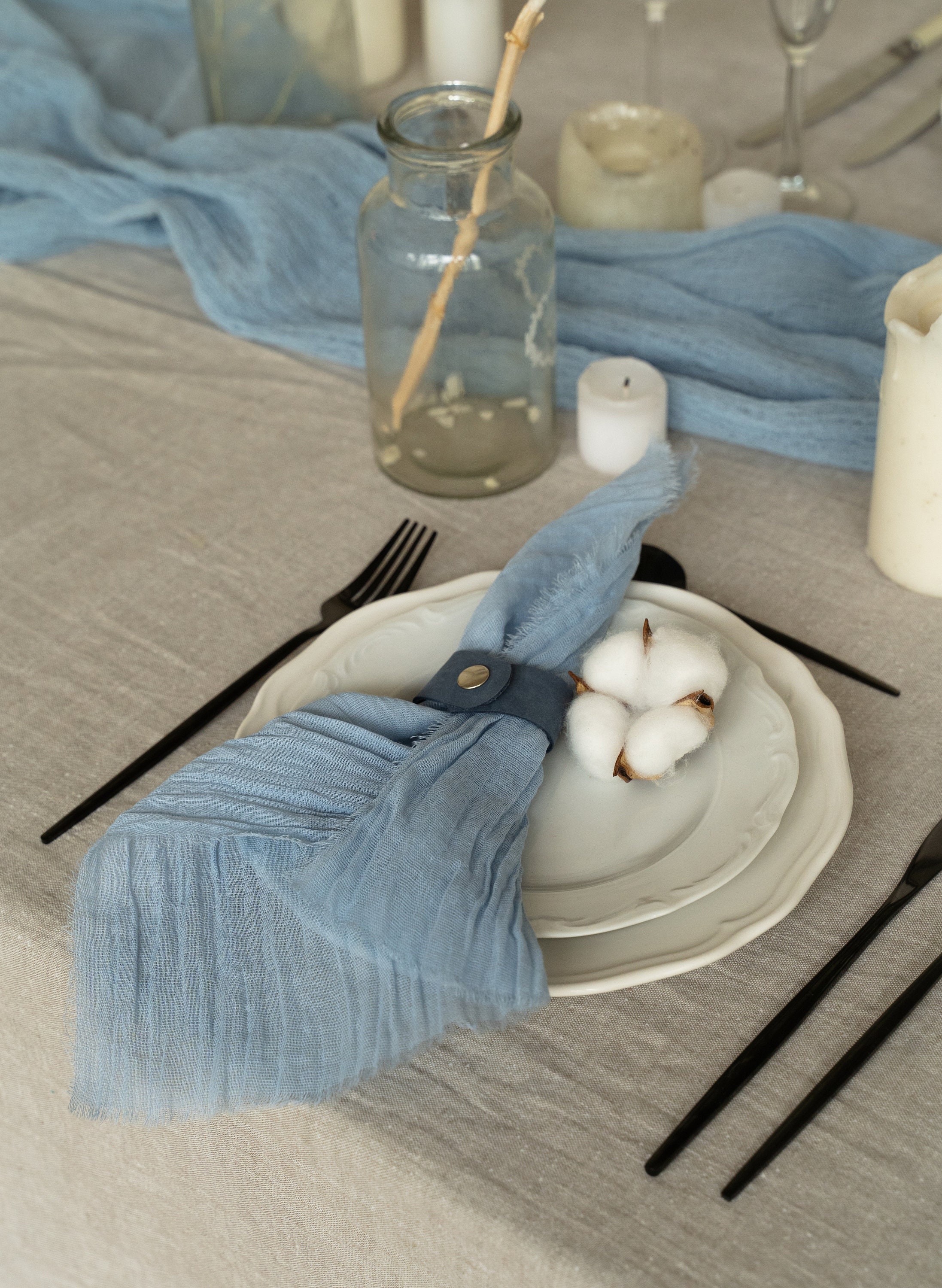 Cotton Gauze Cloth Napkin Set / Dusty Blue