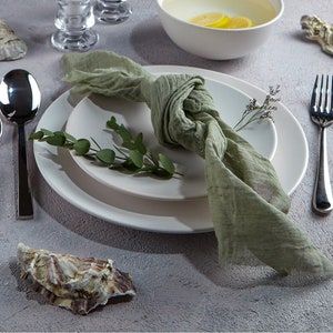 Olive Cheese cloth napkins set, Gauze napkins set, Olive Green decor for your wedding table runner. image 6