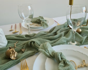 Centrotavola per matrimonio color oliva, runner da tavolo in garza, tenda da doccia in garza color oliva, sfondo verde per la celebrazione, oggetti di scena per foto, verde fresco