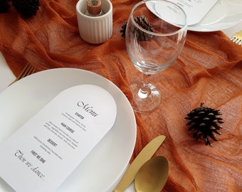Terracotta Cheesecloth Table Runner – Rustic Fall Wedding Decor, Boho Wedding Backdrop & Farmhouse Centerpiece