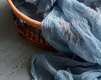 Dusty blue Cheesecloth Table runner for Wedding, Dusty Blue Wedding table decoration, Dusty Blue Gauze table runner