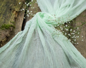 Mint Green wedding Centerpieces, gauze table runner, Eggplant cheesecloth table runner, mint green fabric table runner, newborn photo prop