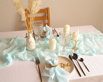 Aqua Cheesecloth table runner, Aqua gauze table runner, Woodland baby shower decorations