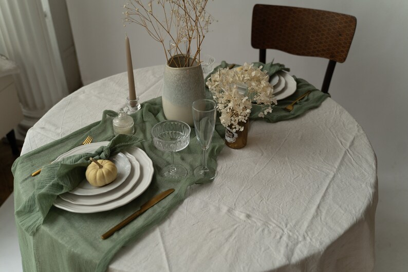 Olive Cheese cloth napkins set, Gauze napkins set, Olive Green decor for your wedding table runner. image 7