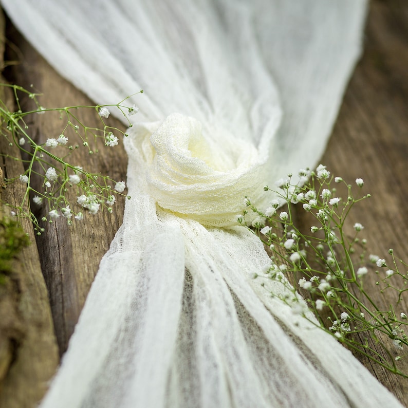 Ivory Cheesecloth table runner, Ivory gauze table runner, Woodland baby shower decorations image 1