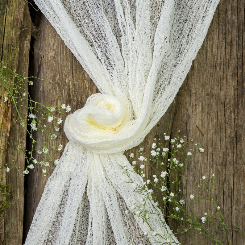 Ivory Cheesecloth table runner, Ivory gauze table runner, Woodland baby shower decorations image 3