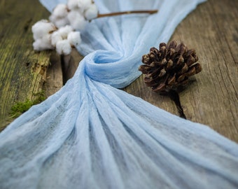 Light Blue wedding table cloth, Sky Blue gauze table runner, Chic baby shower party, Canopy for a wooden wedding arch, Light rustic wedding