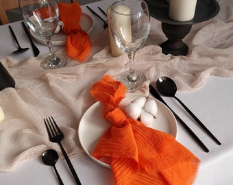 Autumn napkins set Burnt orange napkins Rustic table decor Rust orange cloth napkins Muslin dinner napkins fall Fabric napkins wedding
