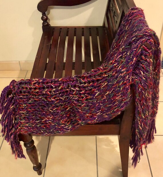 Hand Knitted Purple Afghan Miniblanket Etsy