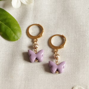 Polymer clay and stainless steel butterfly earrings mauve