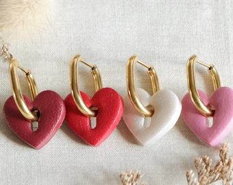 Heart hoop earrings in polymer clay and stainless steel