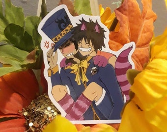 Mad Hatter Trafalgar & Cheshire Luffy Vinyl Sticker (3")