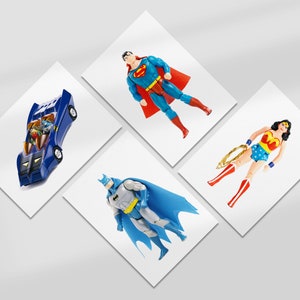 Postkarten - Vintage Kenner Superpowers DC Superheroes - 4er Set Postkarten - Superhelden Postkarten - Fine Art Fotografie