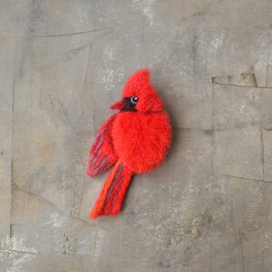 Handmade Red cardinal bird replica brooch for women Cute wool pin Needle felted bird jewelry for girl Realistic felted image 7