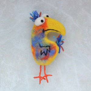 Funny bright bird brooch for women Cute wool bird pin Handmade Needle felted jewelry for girl