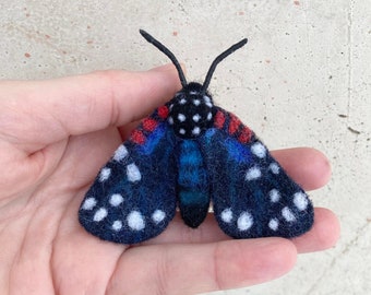 Blue moth pin Needle felted butterfly brooch for women Handmade insect jewelry