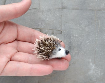 Cute tiny hedgehog brooch for women Needle felted wool animal replica pin Realistic felted jewelry for girl
