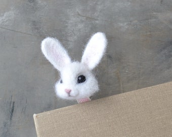 Needle felted white bunny 3d bookmark Handmade bunny gift for reader Bunny lover gift
