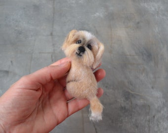 Handmade custom shih tzu dog portrait pin from photo Needle felted personalized pet brooch Wool realistic dog replica jewelry