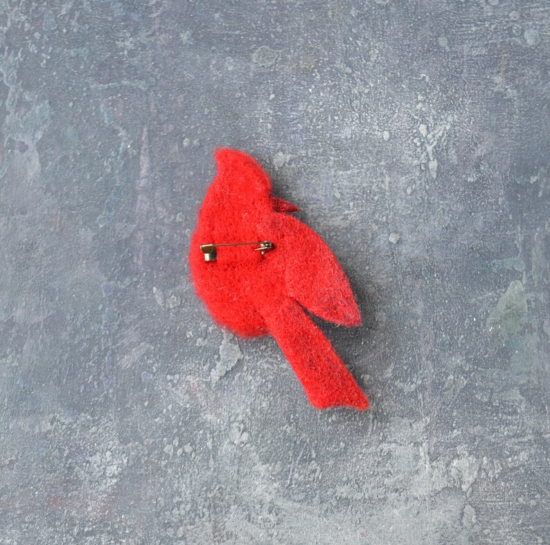 Handmade Red cardinal bird replica brooch for women Cute wool pin Needle felted bird jewelry for girl Realistic felted image 6